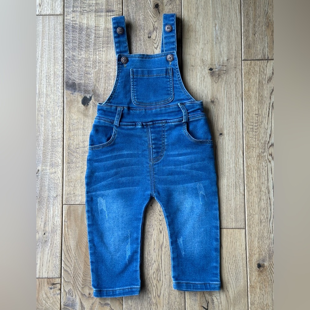 Kidscool Space Red Gingham Distressed Jean Overalls size 80 12-18 Months